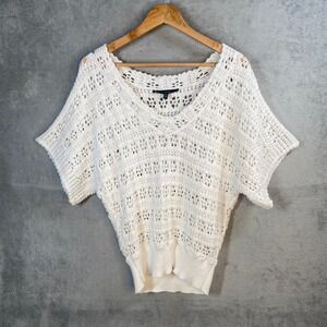 WHBM Crochet Sweater Size Medium Dolman Open Knit Y2k Cottage Beach Fairy Boho